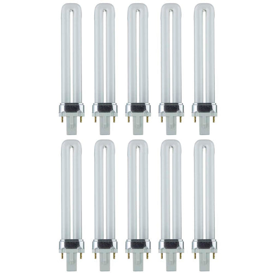 10Pk - Sunlite 9W 3500K 2-Pin U Shaped PL CFL Twin Tube Plugin G23 Base Bulb