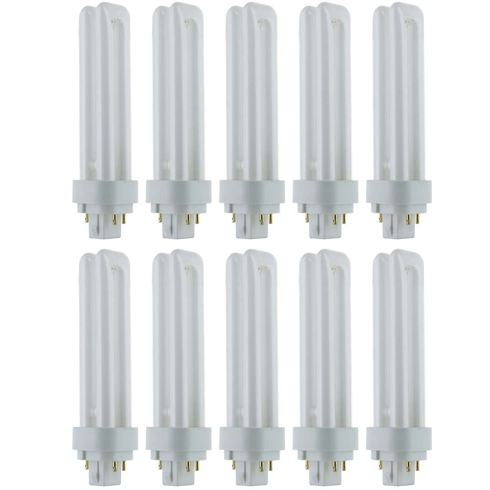 10Pk - Sunlite 18w 2700K PLD 4-Pin Double U-Shaped Twin Tube G24Q-2 Base Bulb
