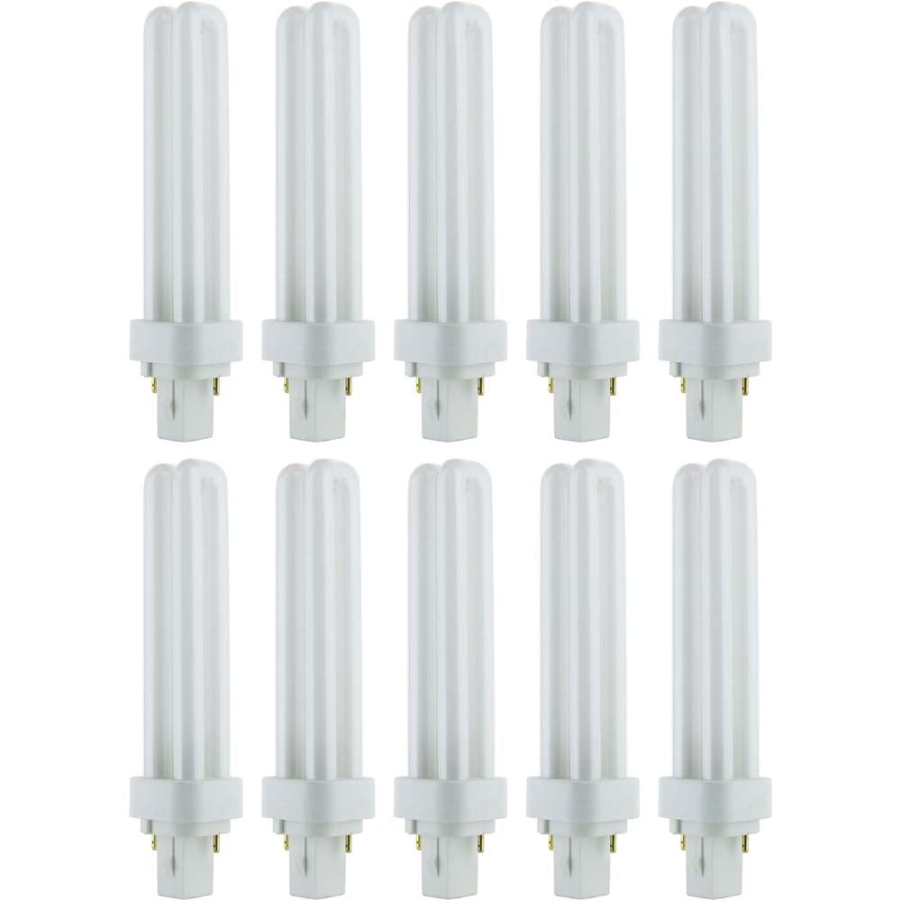 10Pk - Sunlite 18w 3000K Compact Fluorescent PLD 2-Pin G24d-2 Base Bulb