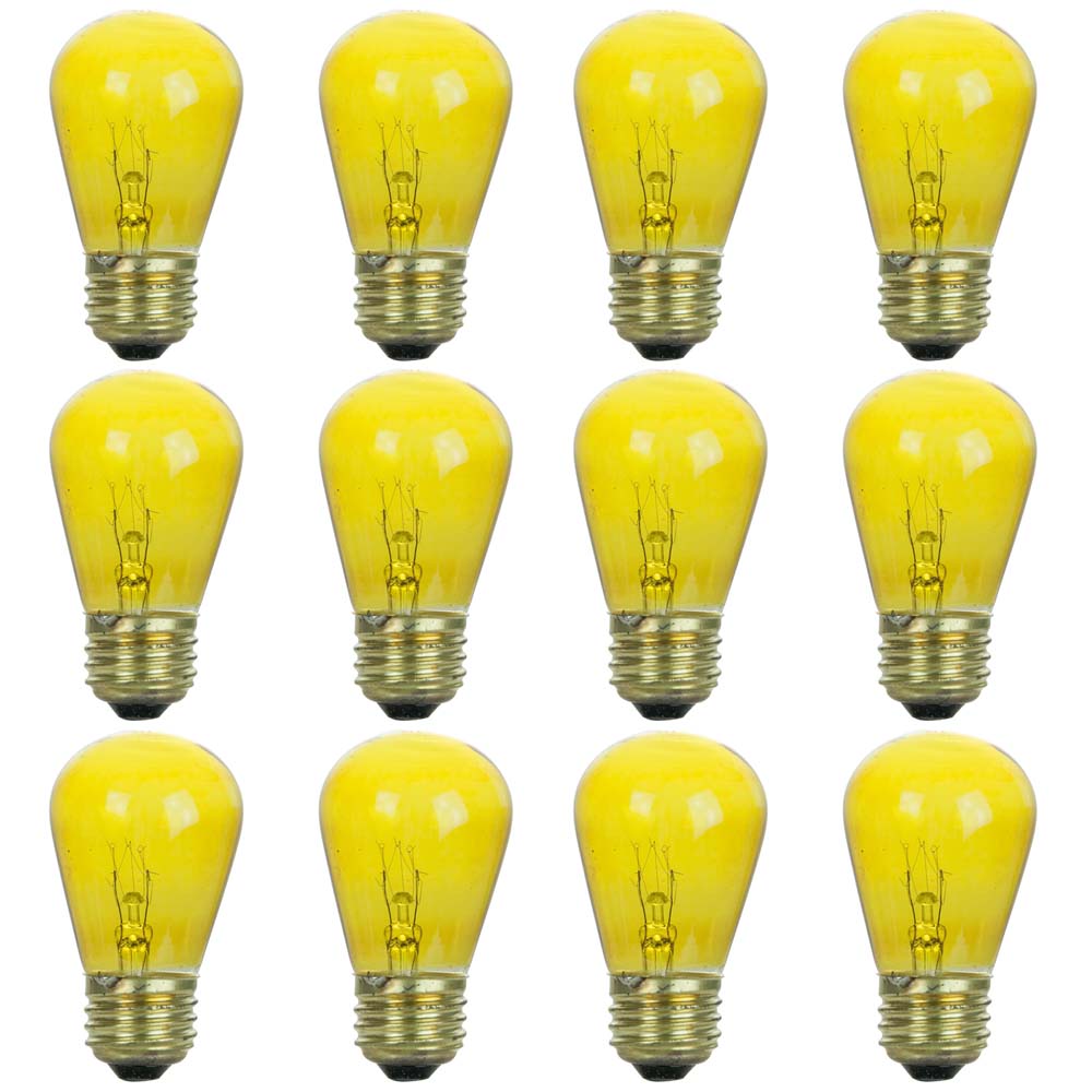 12Pk - Sunlite 11w S14 Incandescent E26 Base Dimmable Yellow Colored String Bulb