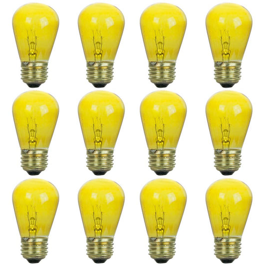 12Pk - Sunlite 11w S14 Incandescent E26 Base Dimmable Yellow Colored String Bulb