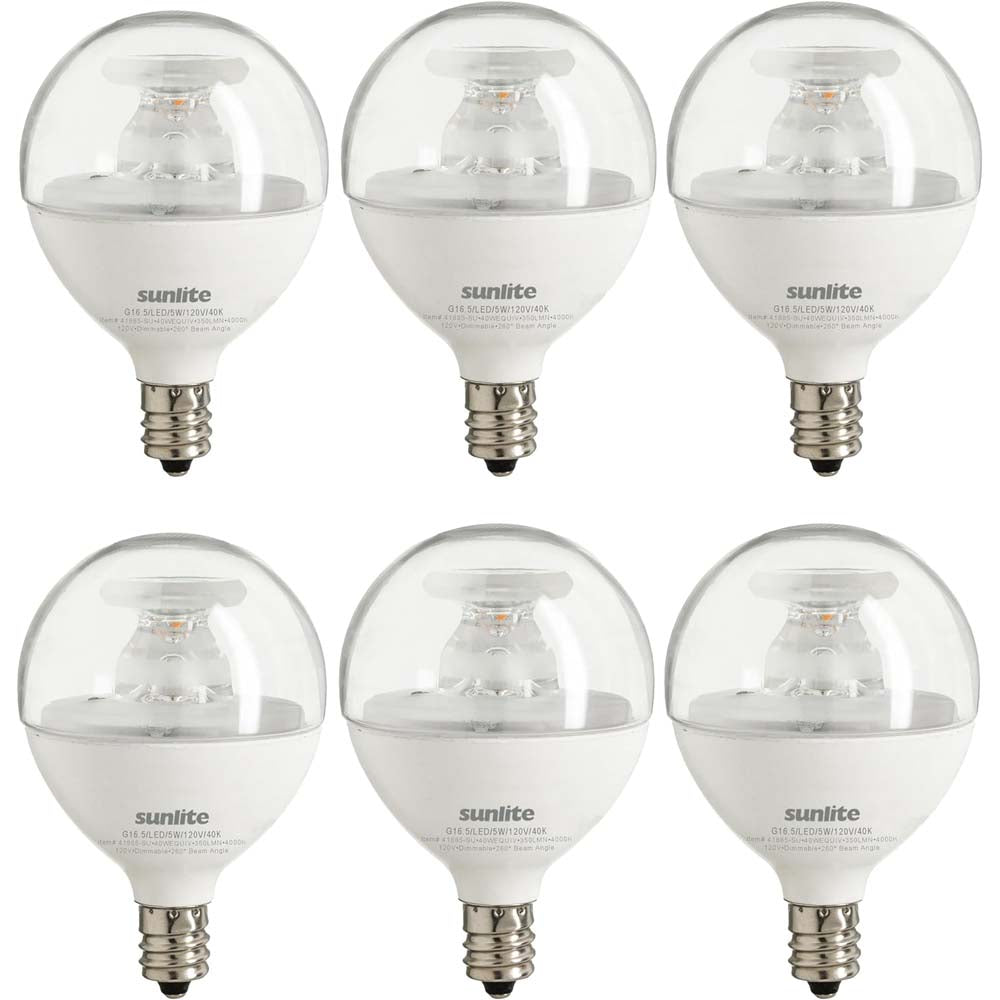6Pk - Sunlite 7w LED G16.5 Frosted Globe E12 Base 4000K Bulb - 60W Equiv