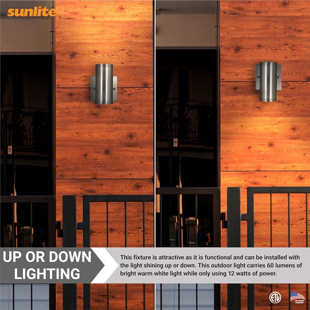 Sunlite 6-In 12w LED Tubular Up/Down Wall Sconce Fixture CCT Selectable Dimmable