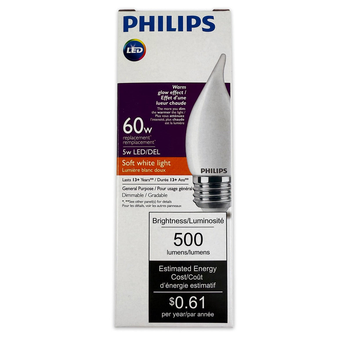 Philips 5w BA11 LED 500Lm 2700k Soft White Dimmable - 60w Equiv