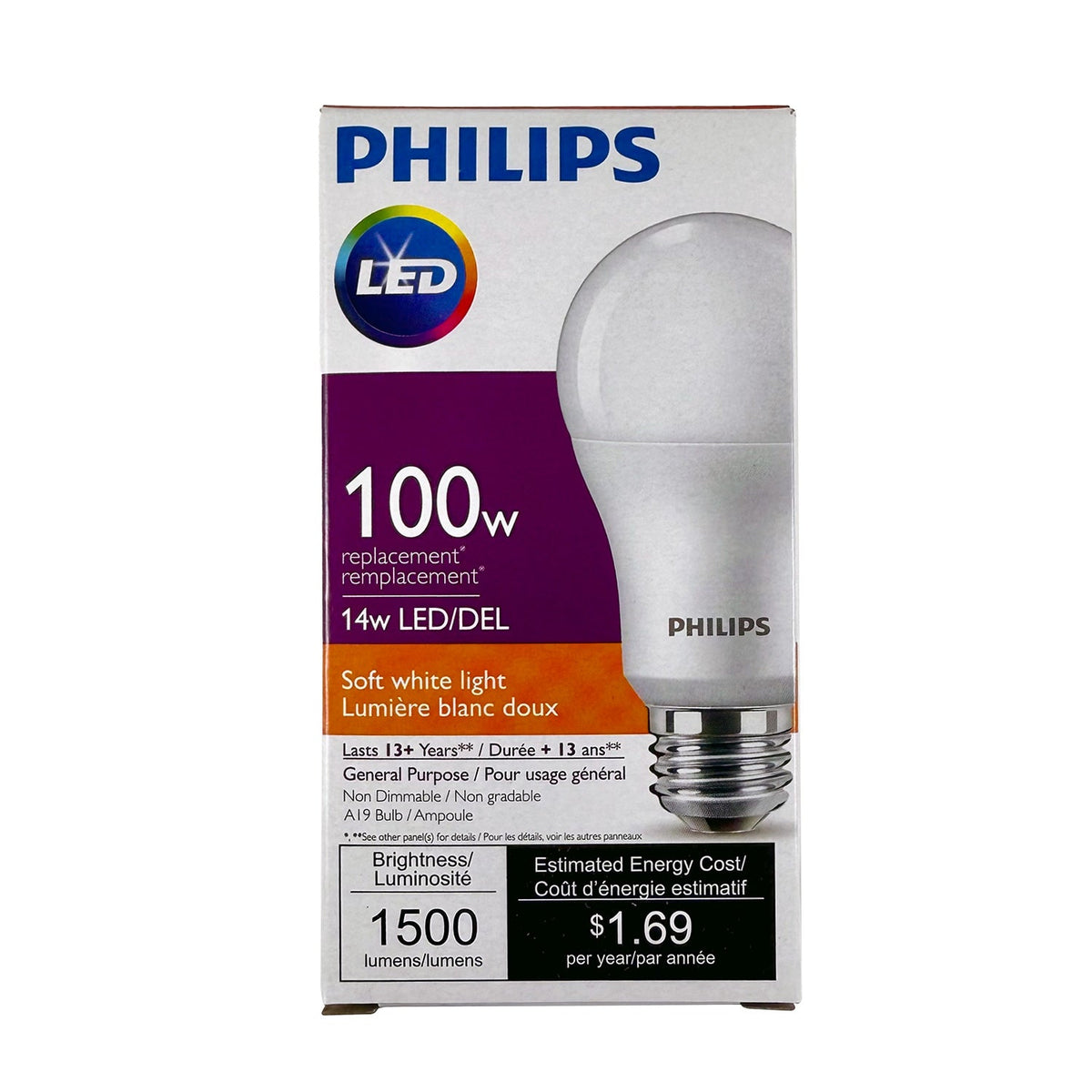 Philips 14W A19 LED 1500Lm 2700K Soft White Non-Dimmable - 100w Equiv