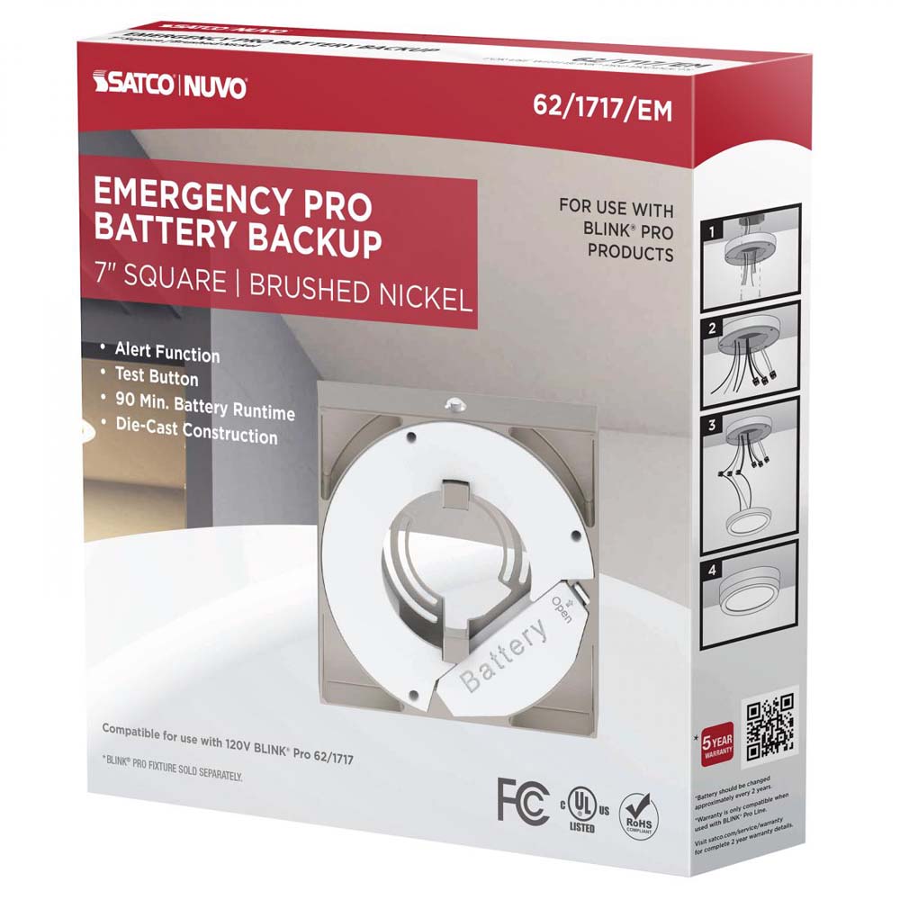Blink Pro EM Battery Backup 7-in Square Shape Brushed Nickel Finish