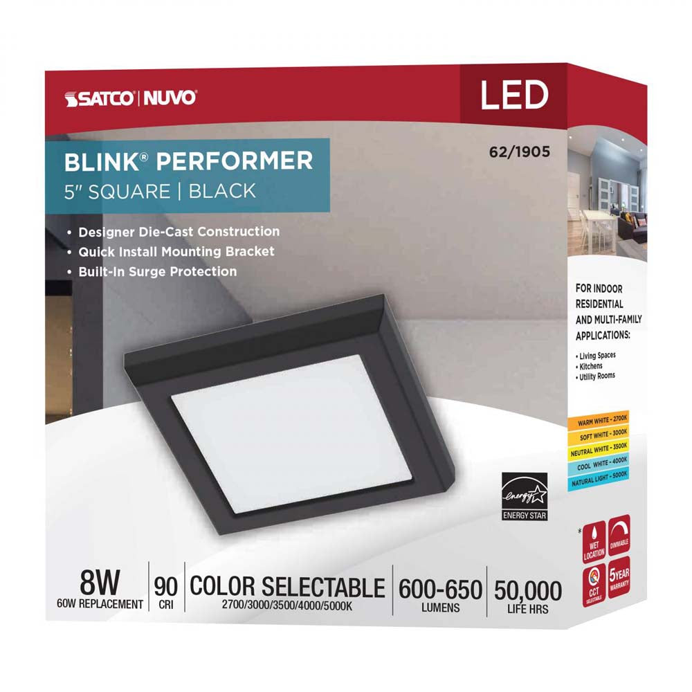 Blink Performer 8w 5-in LED Square Downlight 5 CCT Tunable Black Finish