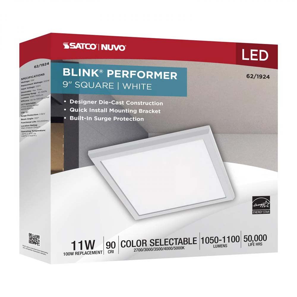 Blink Performer 11w 9-in LED Square Downlight 5 CCT Tunable White Finish