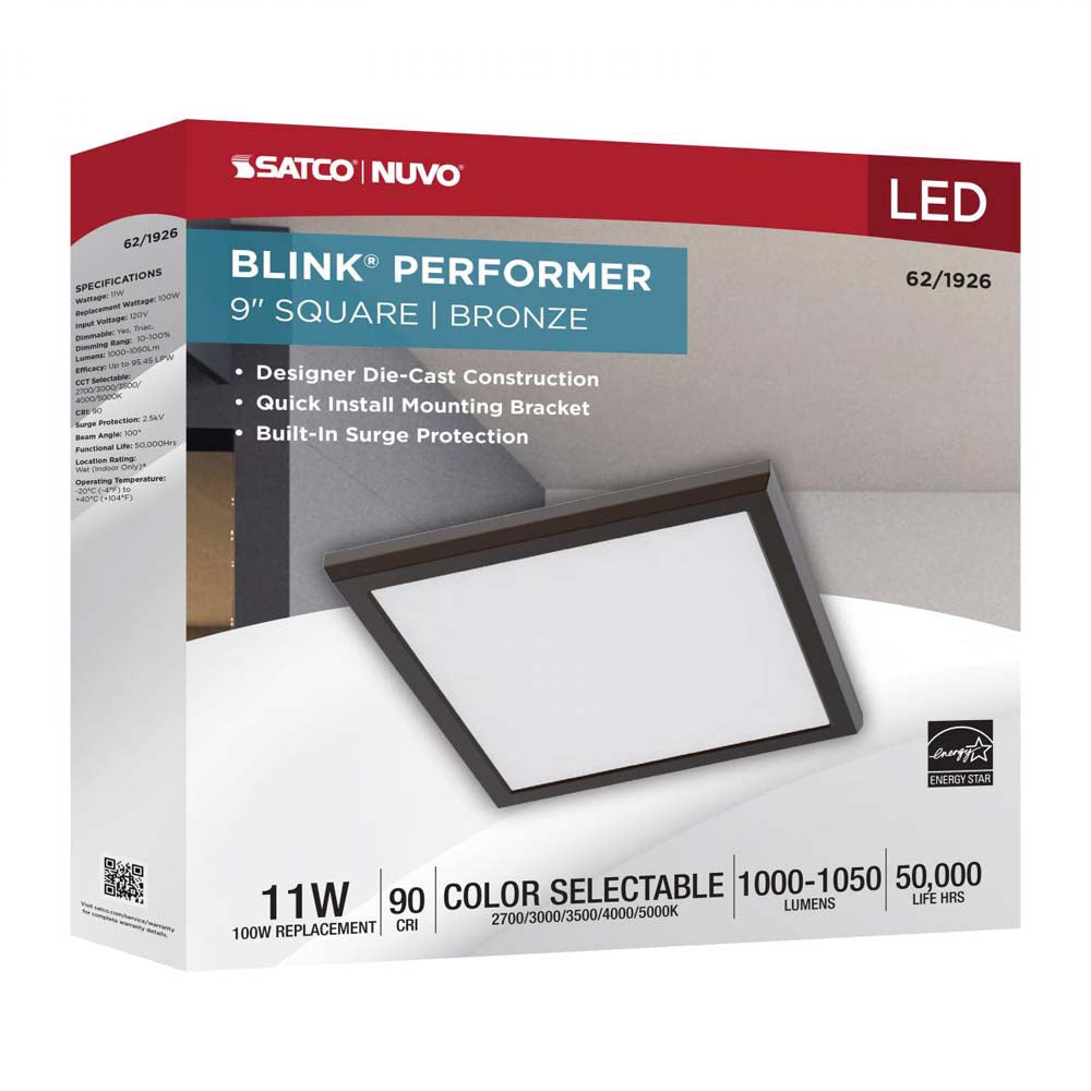Blink Performer 11w 9-in LED Square Downlight 5 CCT Tunable Bronze Finish