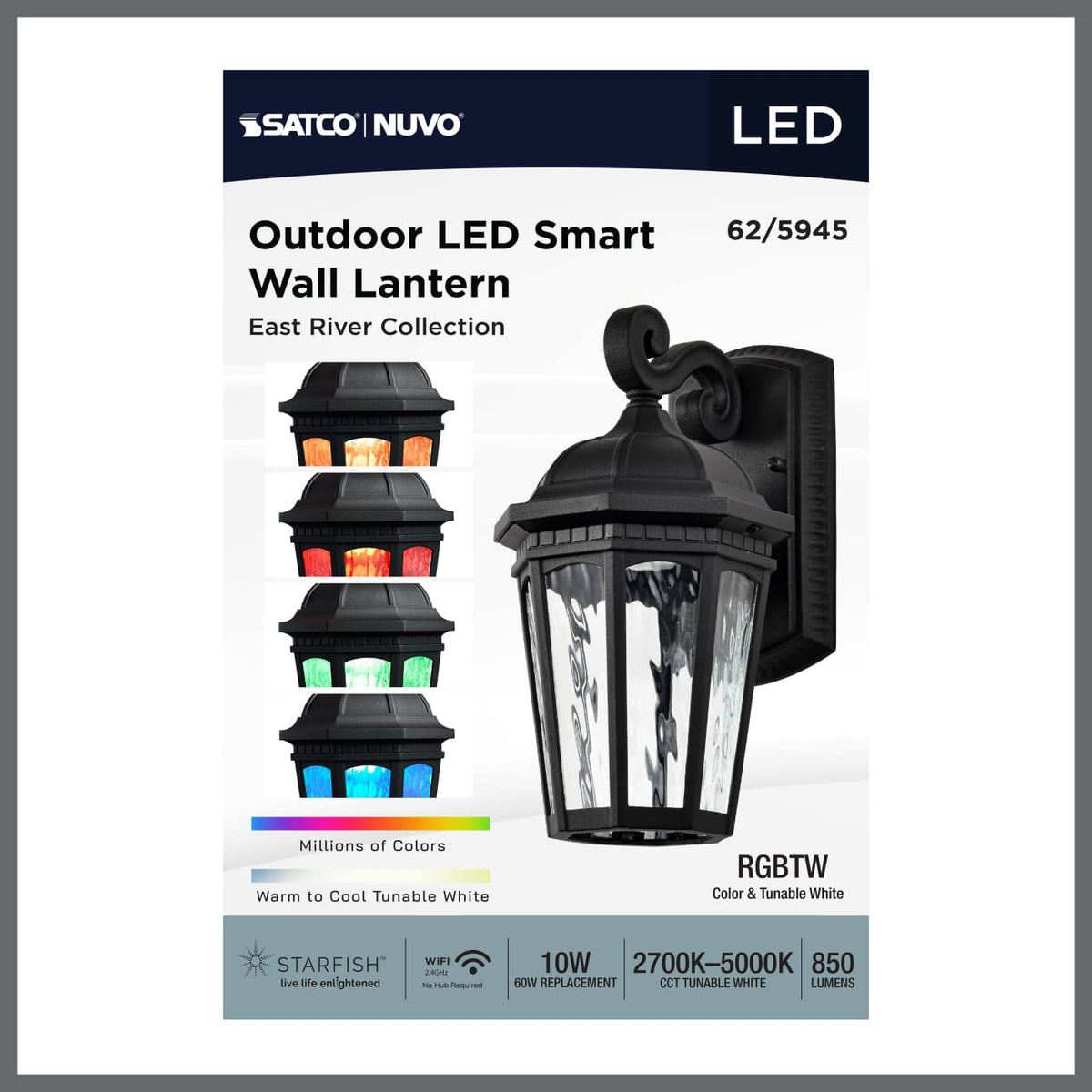 East River 10w Smart Outdoor Wall Light Starfish RGBTW CCT in Black Finish