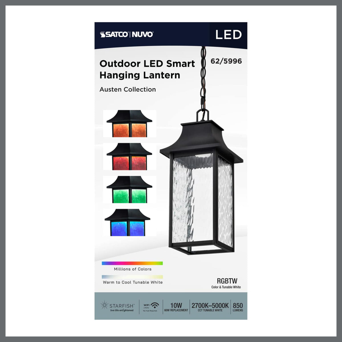Austen 10w Smart Outdoor Hanging Light Starfish RGBTW CCT in Black Finish