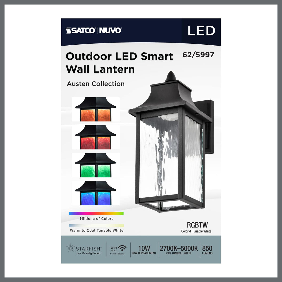 Austen 10w Smart Outdoor Wall Light Starfish RGBTW CCT in Black Finish