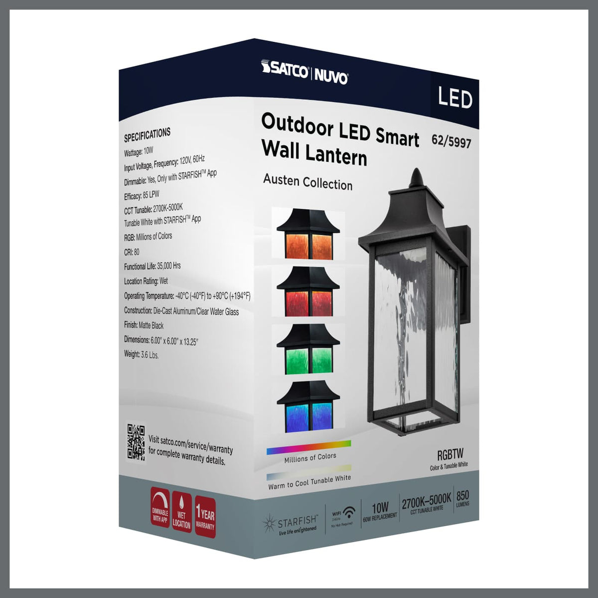 Austen 10w Smart Outdoor Wall Light Starfish RGBTW CCT in Black Finish