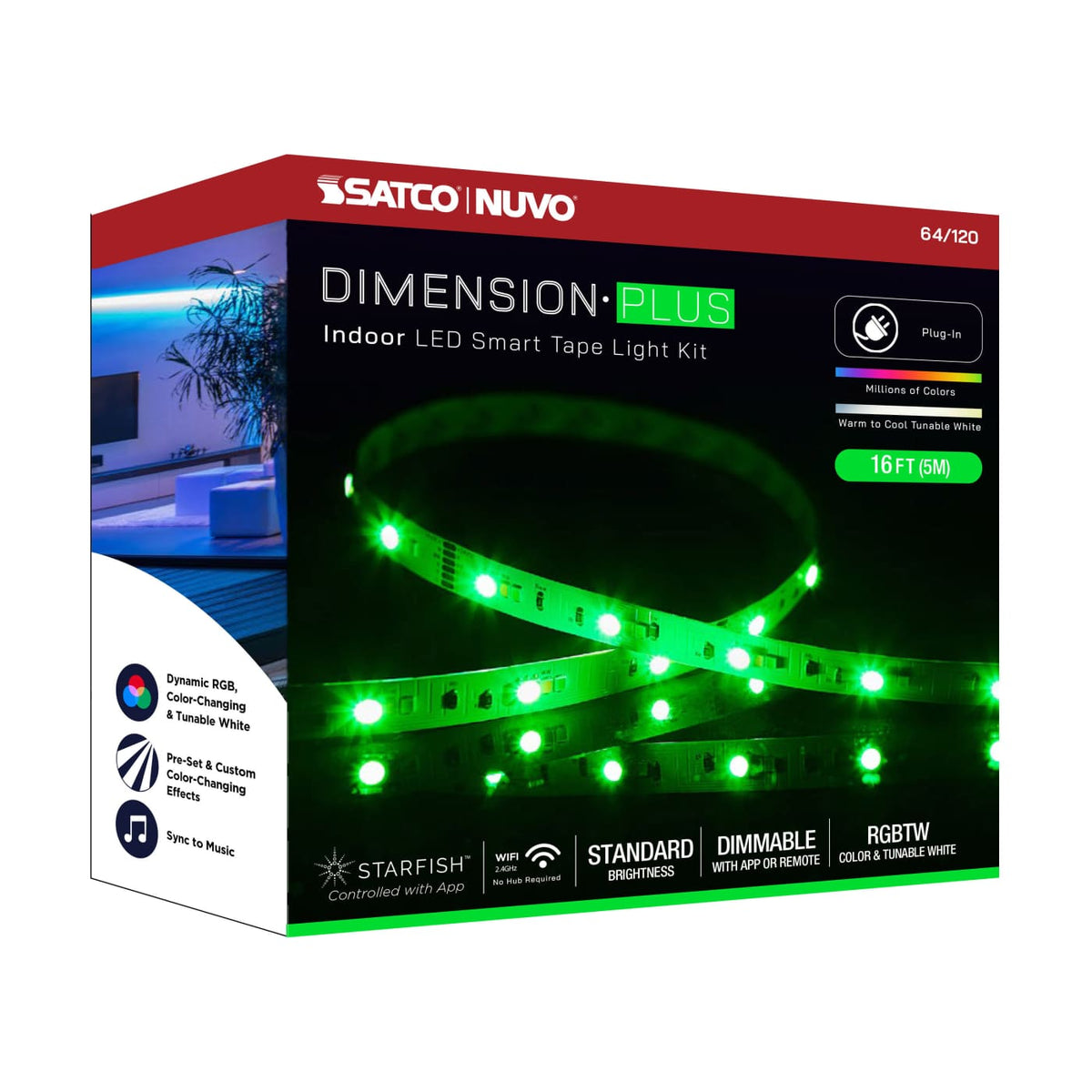 16-ft 12w LED Tape Light strip Starfish IOT Capable RGB plus Tunable White