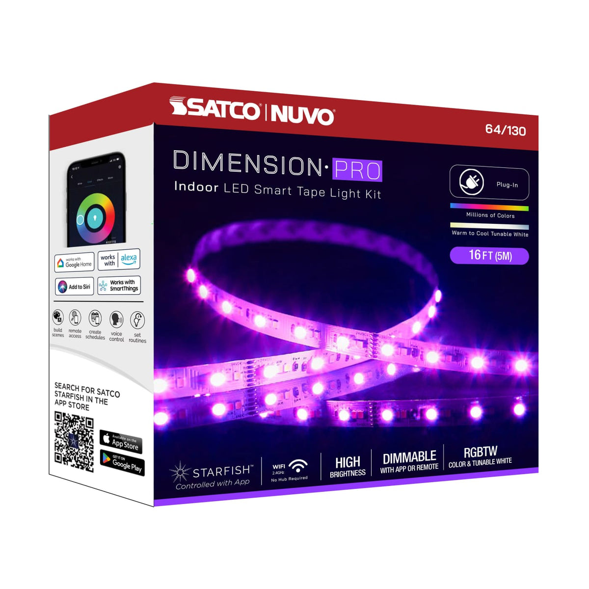 16-ft 18w LED Hi-Output Tape Light strip Starfish IOT RGB plus Tunable White