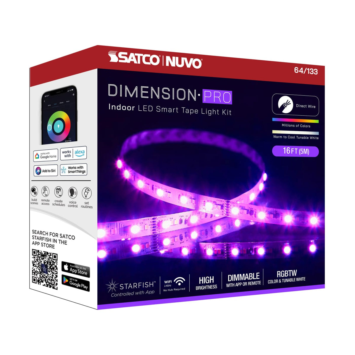 16-ft Starfish Tape RGBTW-Ho IP20 Jbox 30w 24v