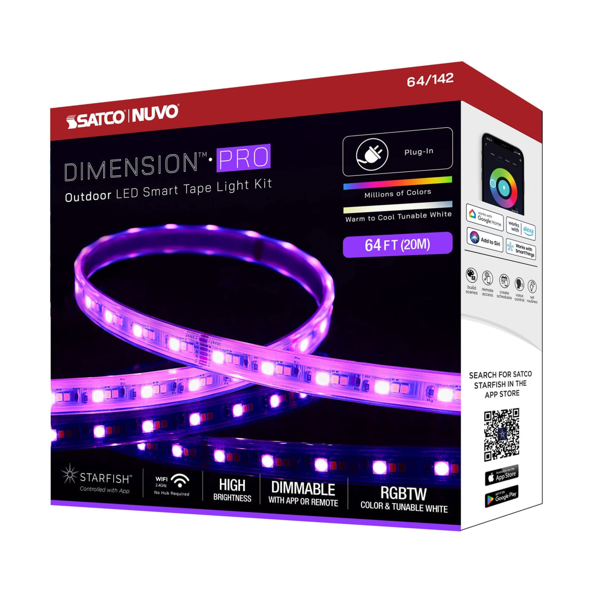 64-ft Starfish Tape RGBTW-Ho IP65 Plug 20w 24v