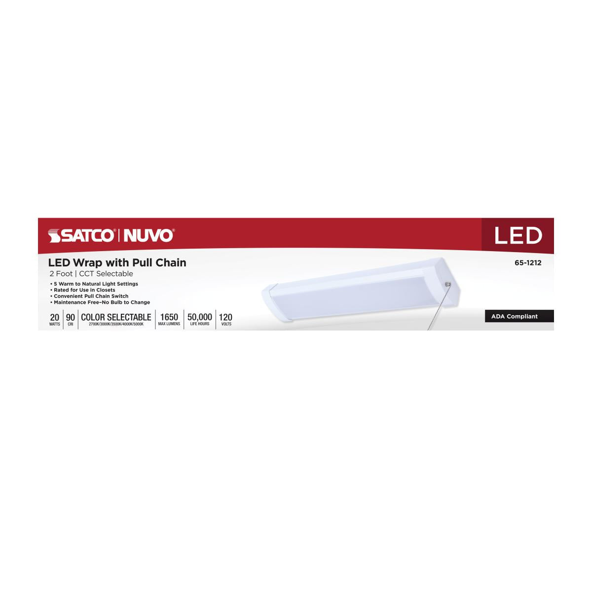 Nuvo 20w LED 2FT Wrap with Pull Chain CCT Selectable White Finish
