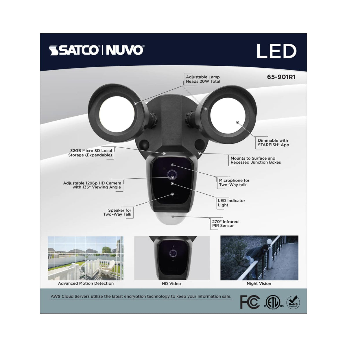 Bullet Security Light 3000K With Camera in Black Finish