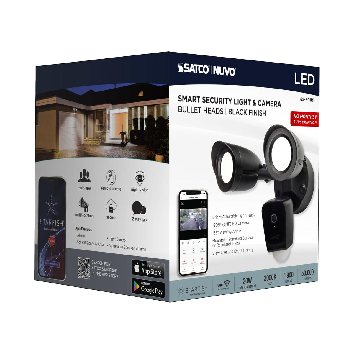 Bullet Security Light 3000K With Camera in Black Finish