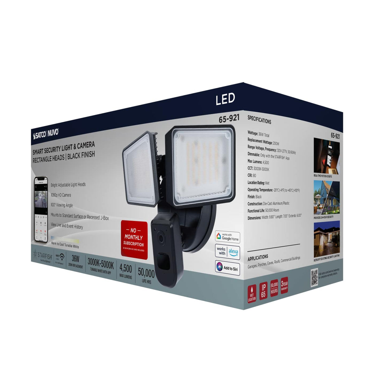 Rect Security With Camera in Black Finish