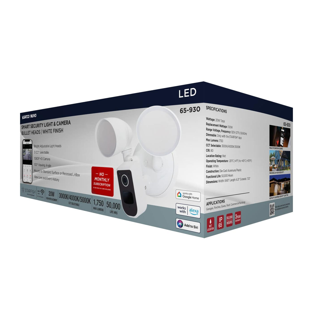 Bullet Security Light CCT Selectable With Camera in White Finish