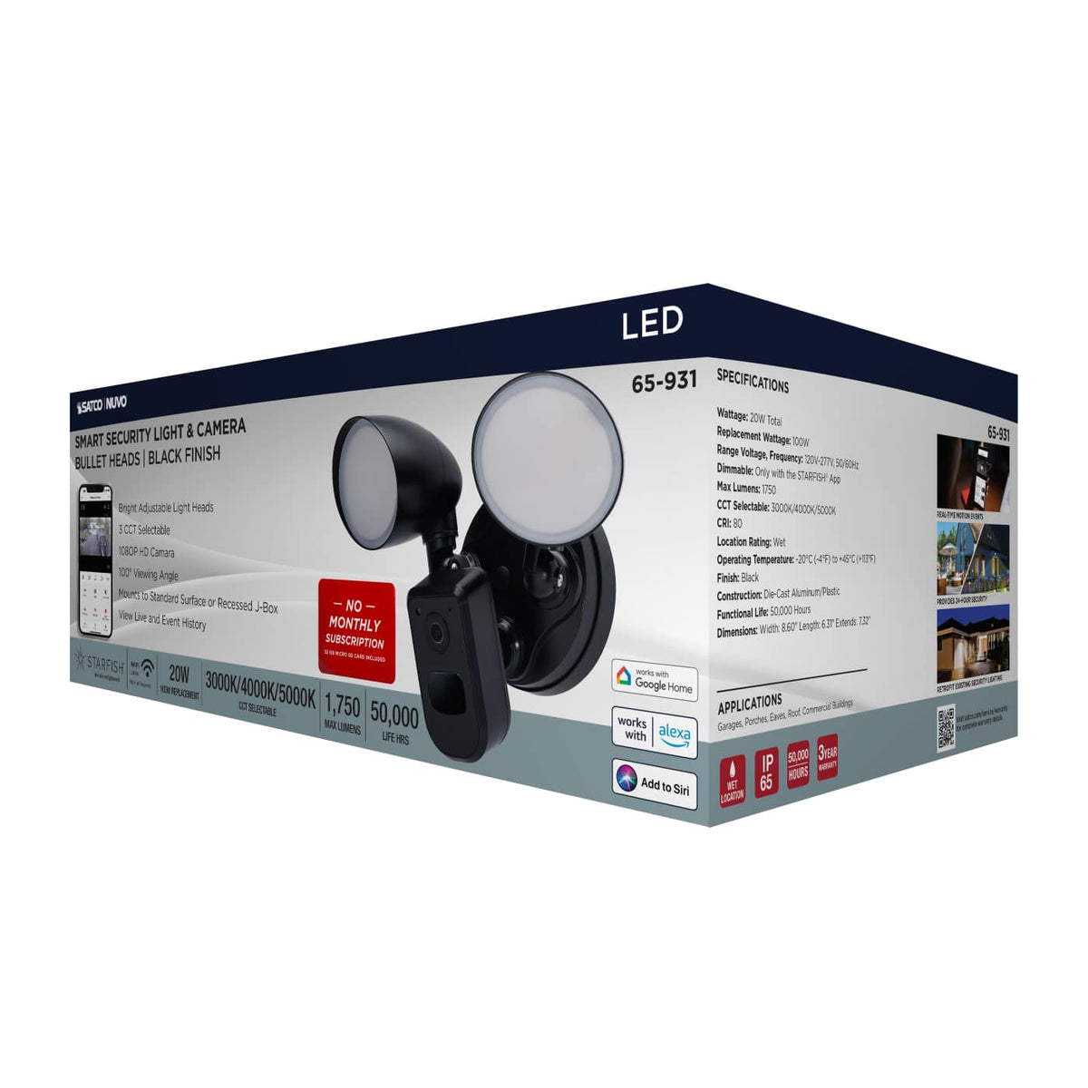 Bullet Security Light CCT Selectable With Camera in Black Finish
