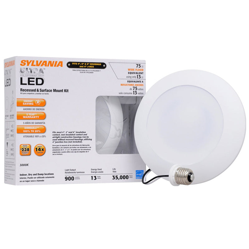 Sylvania 13w Dimmable LED 900Lumen 3000K Recessed and Surface Mount Downlight Kit