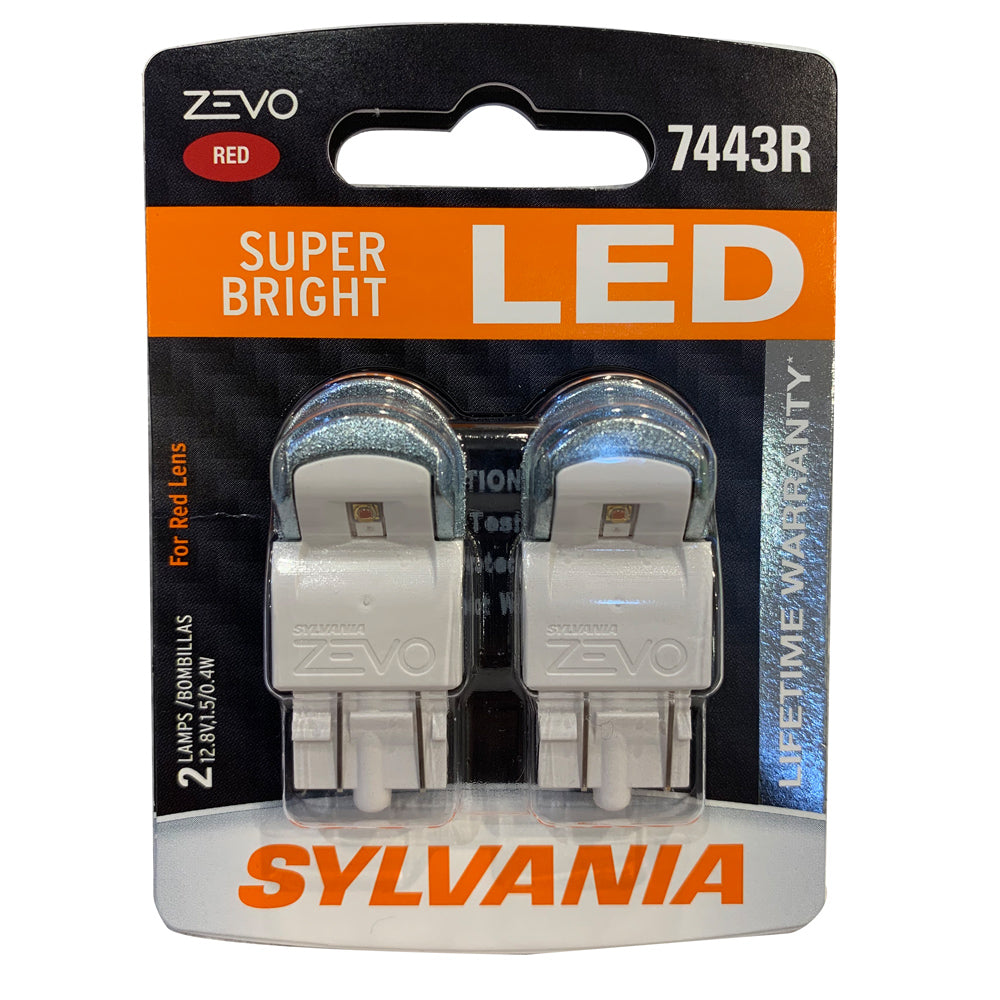 2-PK SYLVANIA ZEVO 7443 T20 Red LED Automotive Bulb