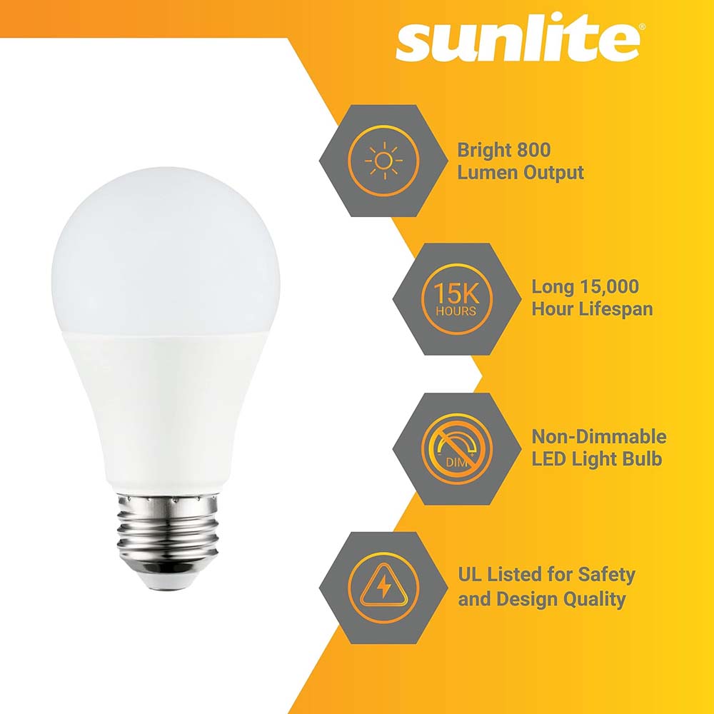 3Pk - Sunlite 9w A19 LED 4000K 800Lm Non-Dimmable Bulb - 60W Equiv