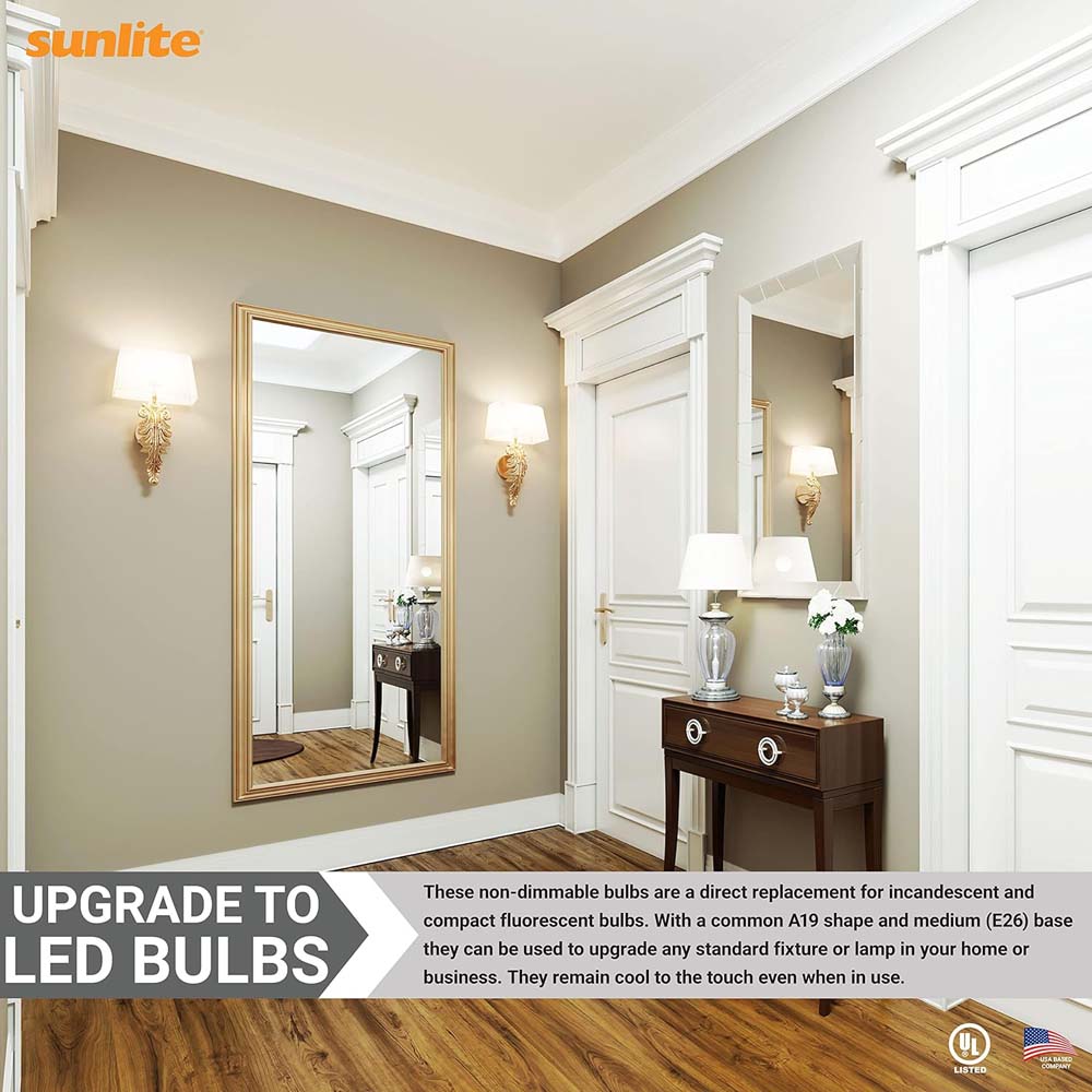 3Pk - Sunlite 9w A19 LED 4000K 800Lm Non-Dimmable Bulb - 60W Equiv