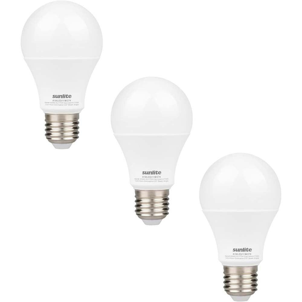 3Pk - Sunlite 12w A19 LED 1100 Lm E26 Base 6500K Daylight Bulb - 75w equiv