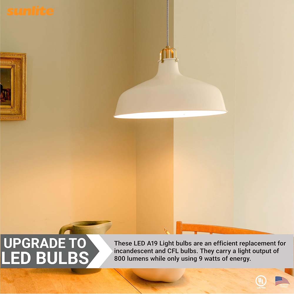 3Pk - Sunlite 9w A19 LED 2700K 800Lm Non-Dimmable Bulb - 60W Equiv