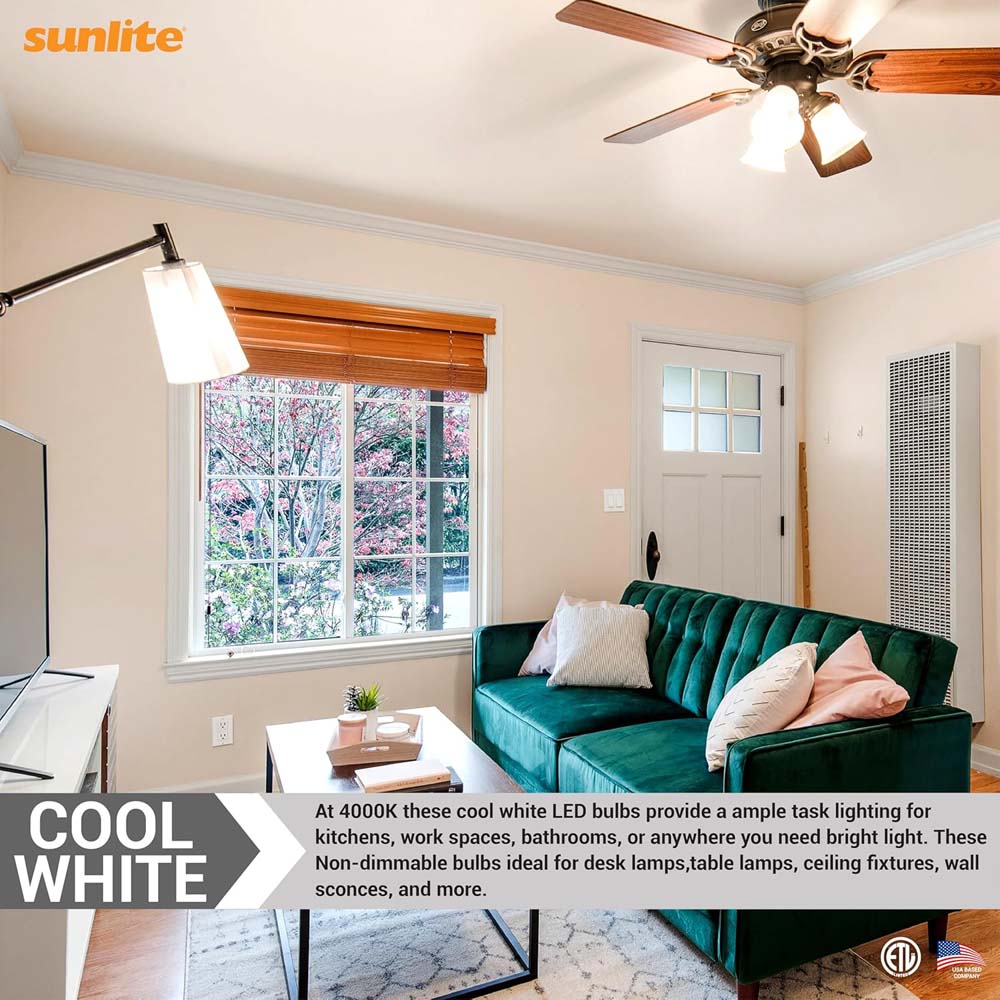 3Pk - Sunlite 15w A19 LED 1500Lm E26 Base 4000K Cool White Bulb - 100w equiv