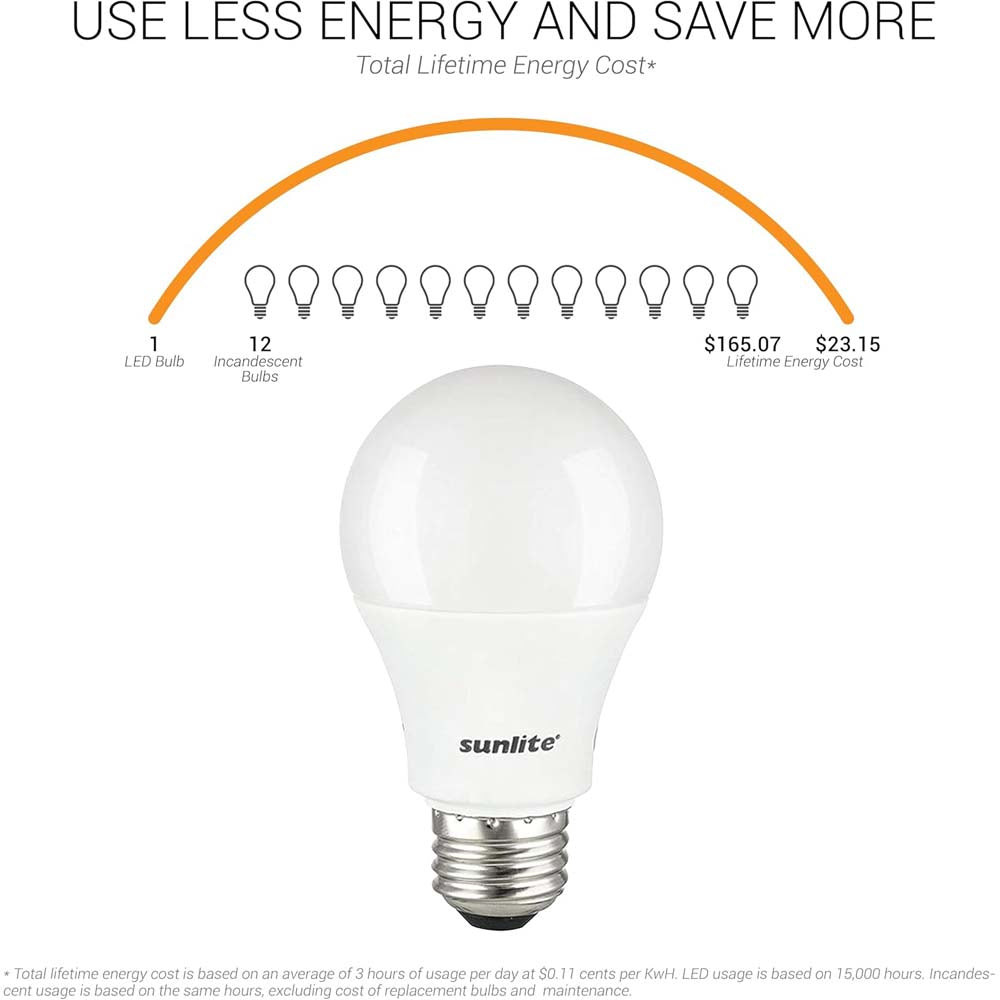 3Pk - Sunlite 15w A19 LED 1500Lm E26 Base 4000K Cool White Bulb - 100w equiv