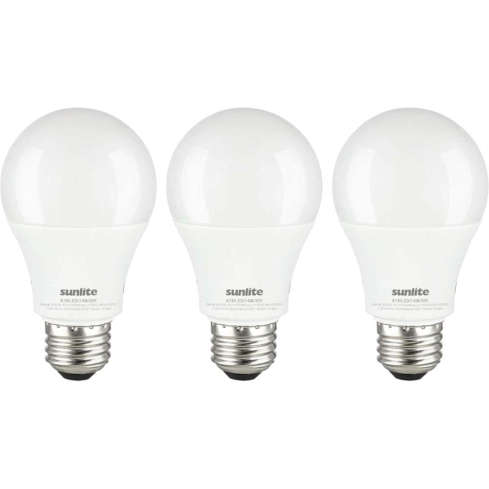 3Pk - Sunlite 15w A19 LED 1500Lm E26 Base 3000K Warm White Bulb - 100w equiv