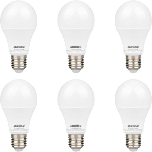 6Pk - Sunlite 9w A19 LED 800Lm 120V Dimmable E26 Base 5000K Bulb - 60wequiv