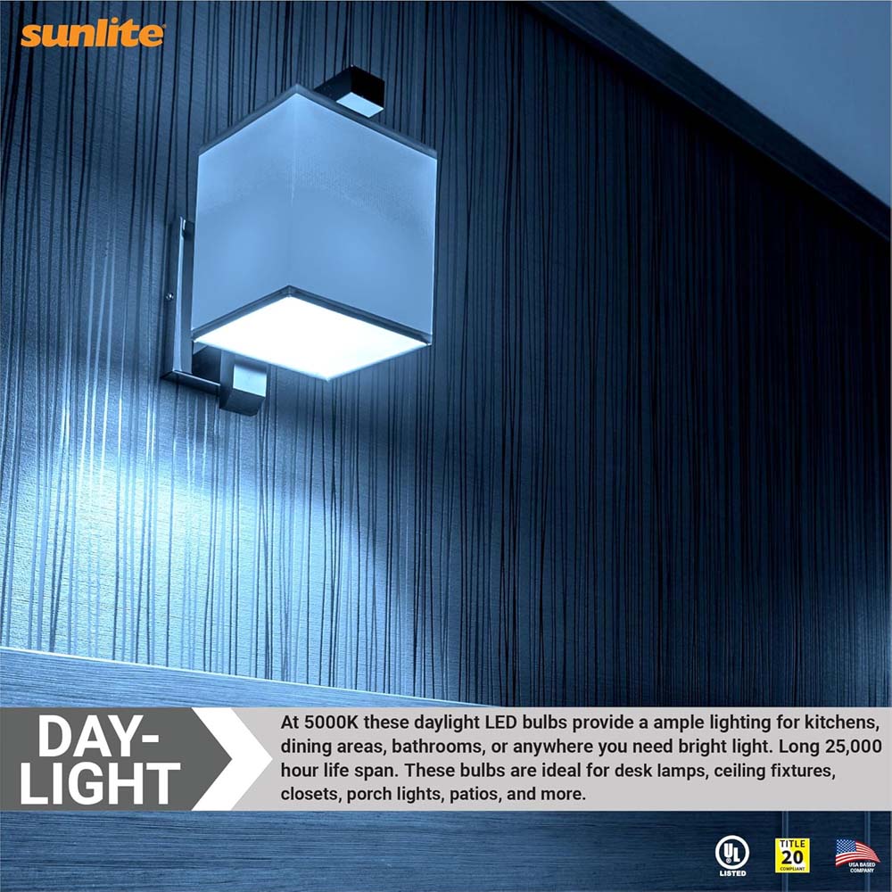 6Pk - Sunlite 9w A19 LED 800Lm 120V Dimmable E26 Base 5000K Bulb - 60wequiv