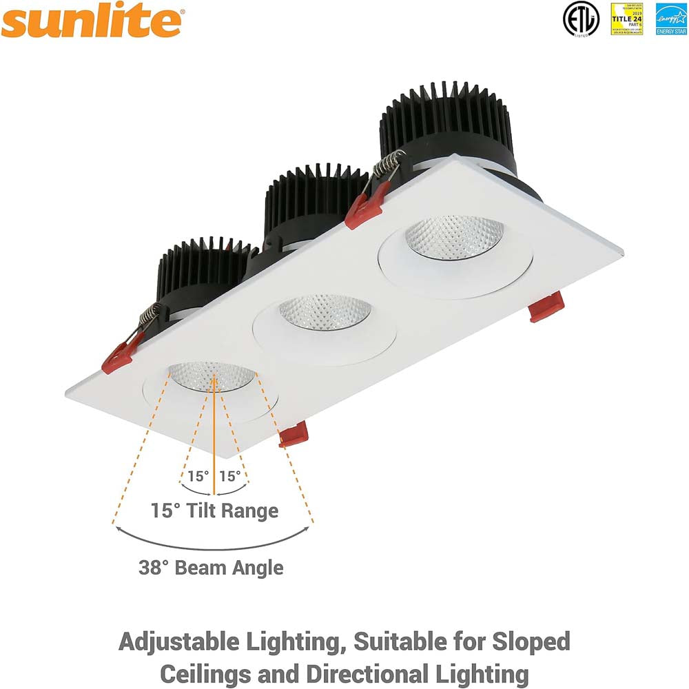 Sunlite 3.5-in 36w LED Three Head Gimbal Downlight Fixture CCT Tunable Dimmable
