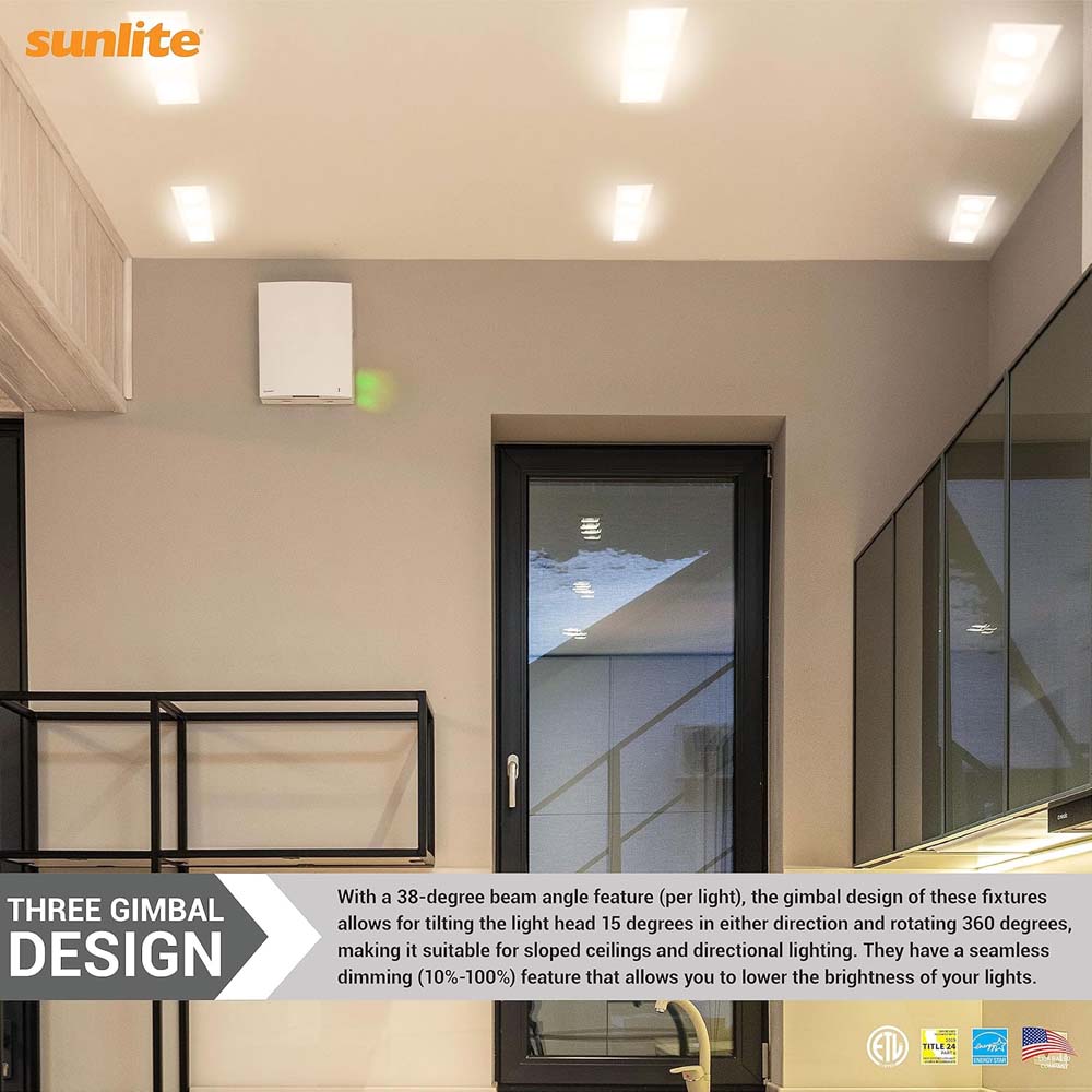 Sunlite 3.5-in 36w LED Three Head Gimbal Downlight Fixture CCT Tunable Dimmable