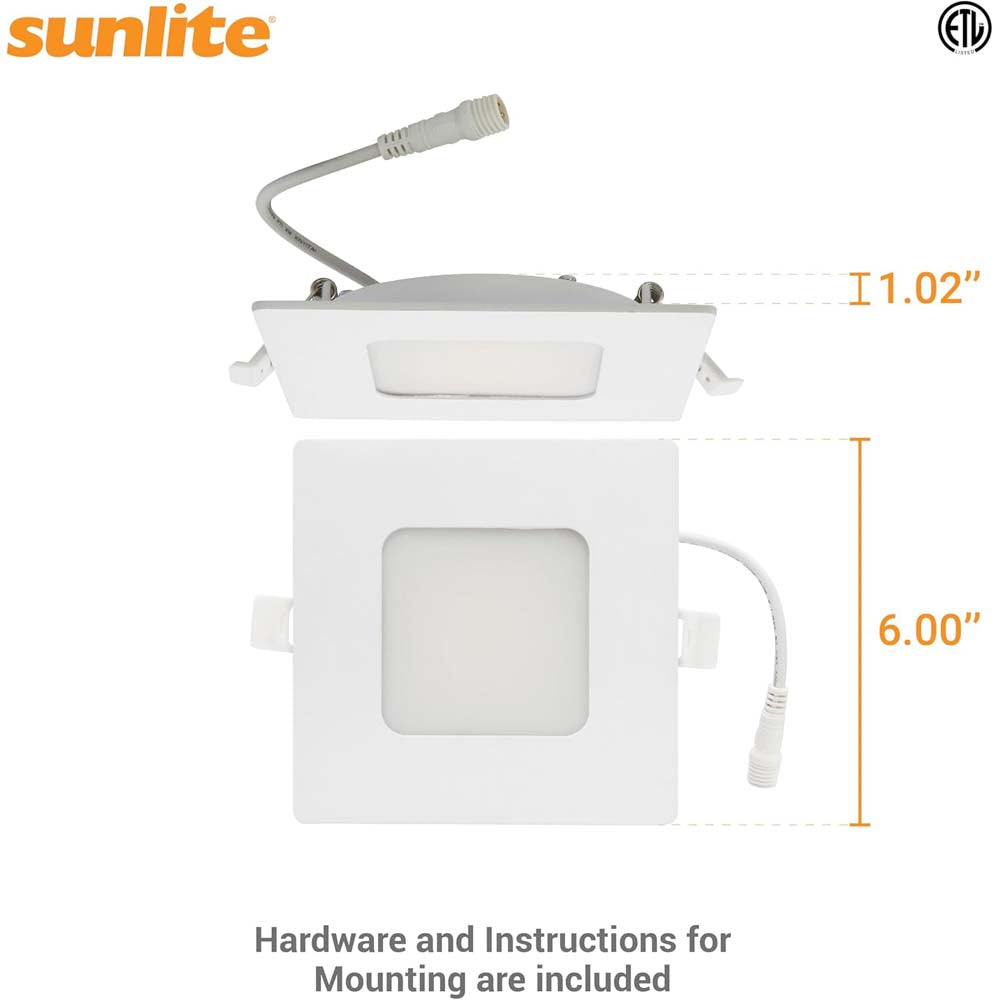 Sunlite 12w LED 6-in Square Recessed Slim Downlight CCT Selectable - 75W equiv