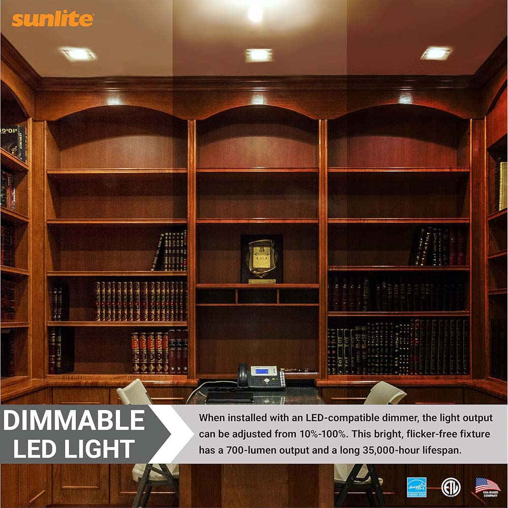 Sunlite 12w LED 6-in Square Recessed Slim Downlight CCT Selectable - 75W equiv