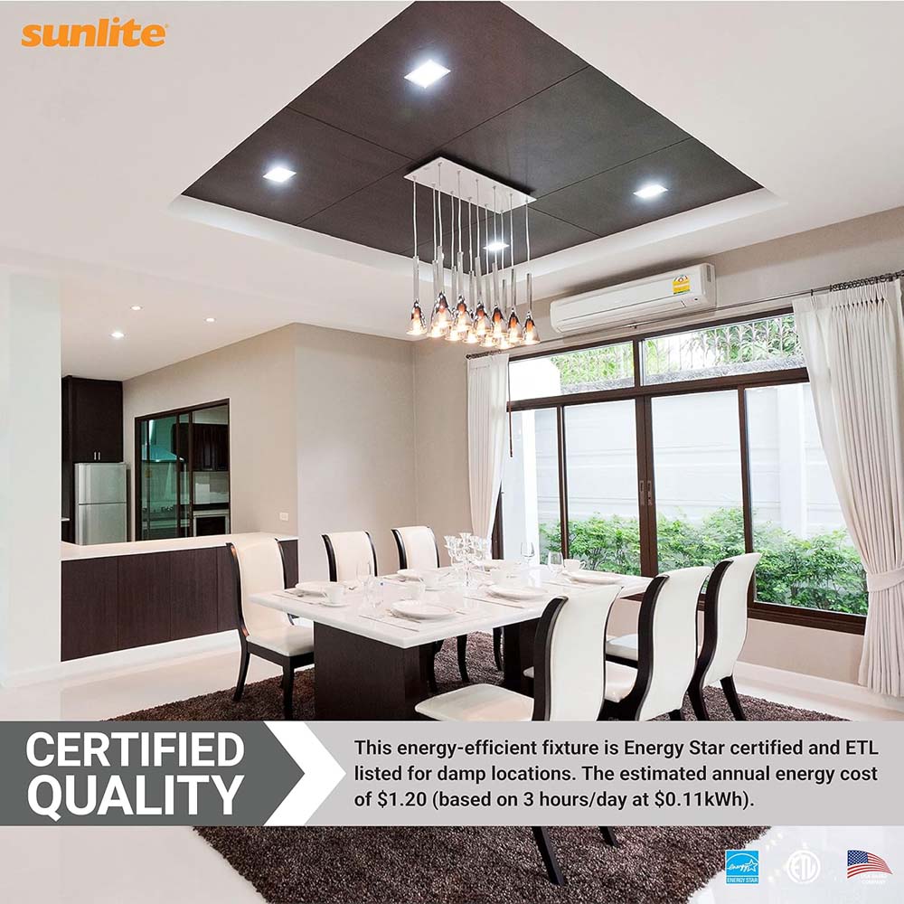 Sunlite 12w LED 6-in Square Recessed Slim Downlight CCT Selectable - 75W equiv