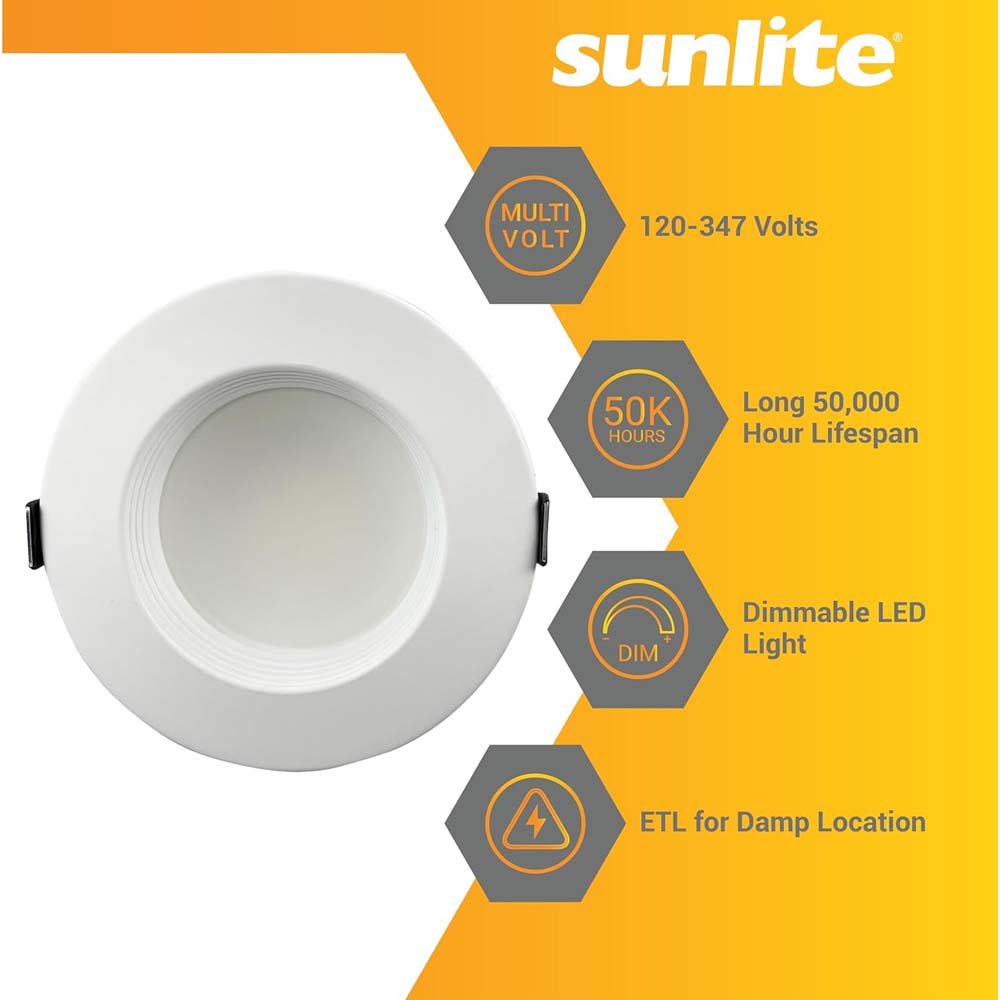 Sunlite 4-in LED Recessed Round Downlight CCT Wattage Lumens Selectable Fixture