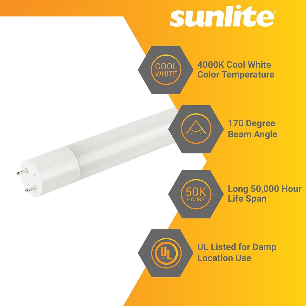 25Pk - Sunlite 15w LED T8 48-in G13 Bi-Pin Base 4000K Plug & Play light Tube