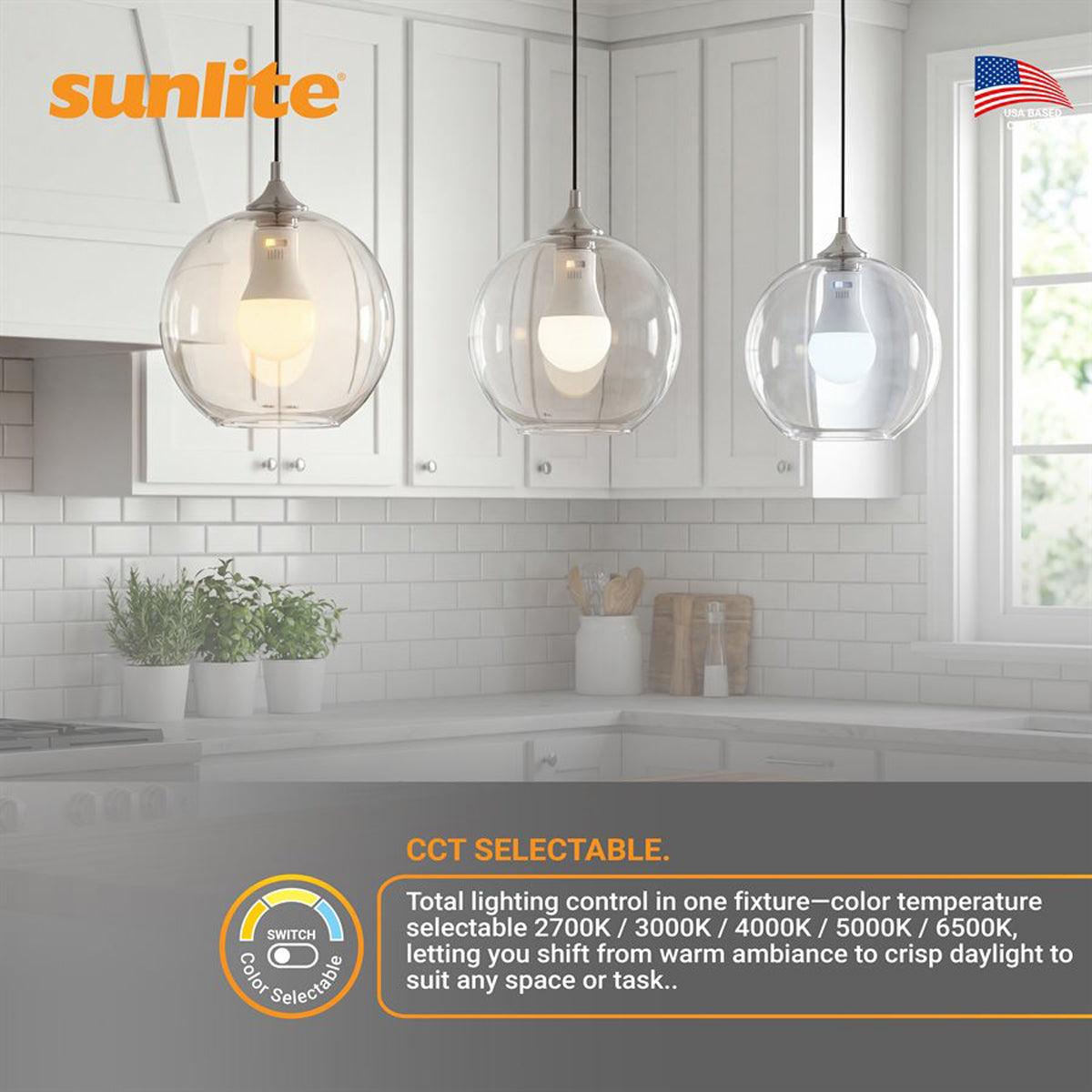 Sunlite A19 11w LED Light Bulb GU24 base CCT Selectable Dimmable - 75W Equiv