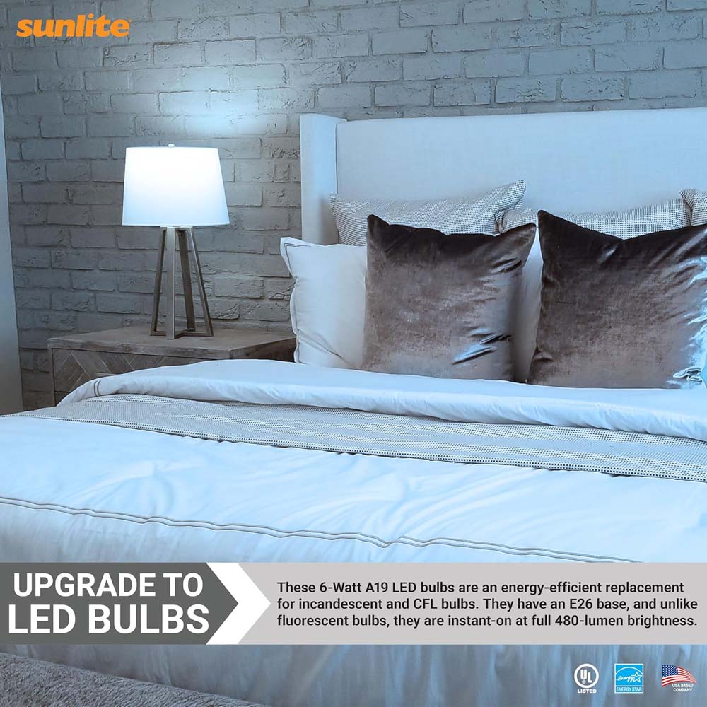 Sunlite 6w A19 LED 480Lm 120v Dimmable E26 Base 6500K Daylight Bulb - 40w equiv