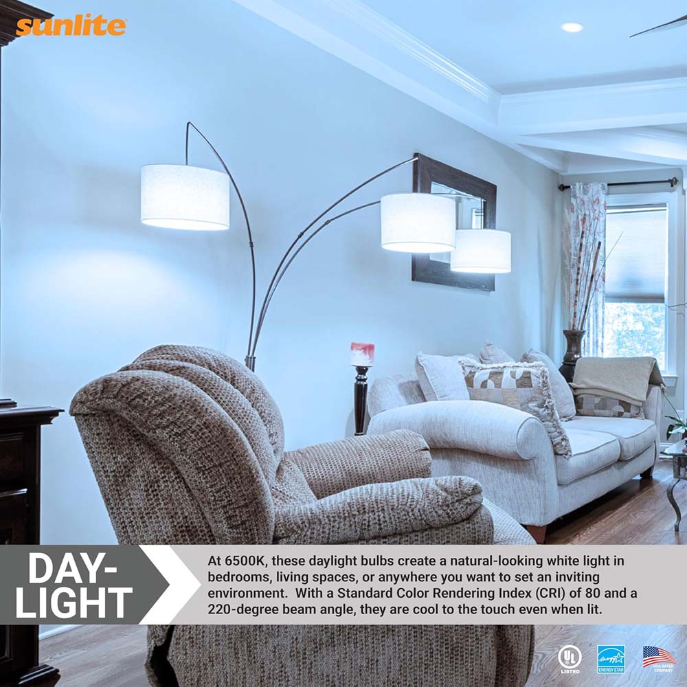 Sunlite 6w A19 LED 480Lm 120v Dimmable E26 Base 6500K Daylight Bulb - 40w equiv