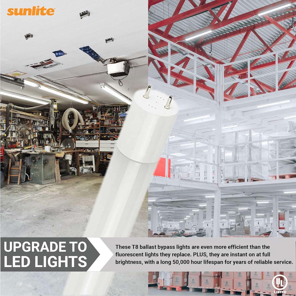 25Pk - Sunlite 14w LED T8 Light Tube 48-in G13 Base Frosted 4000K Ballast Bypass