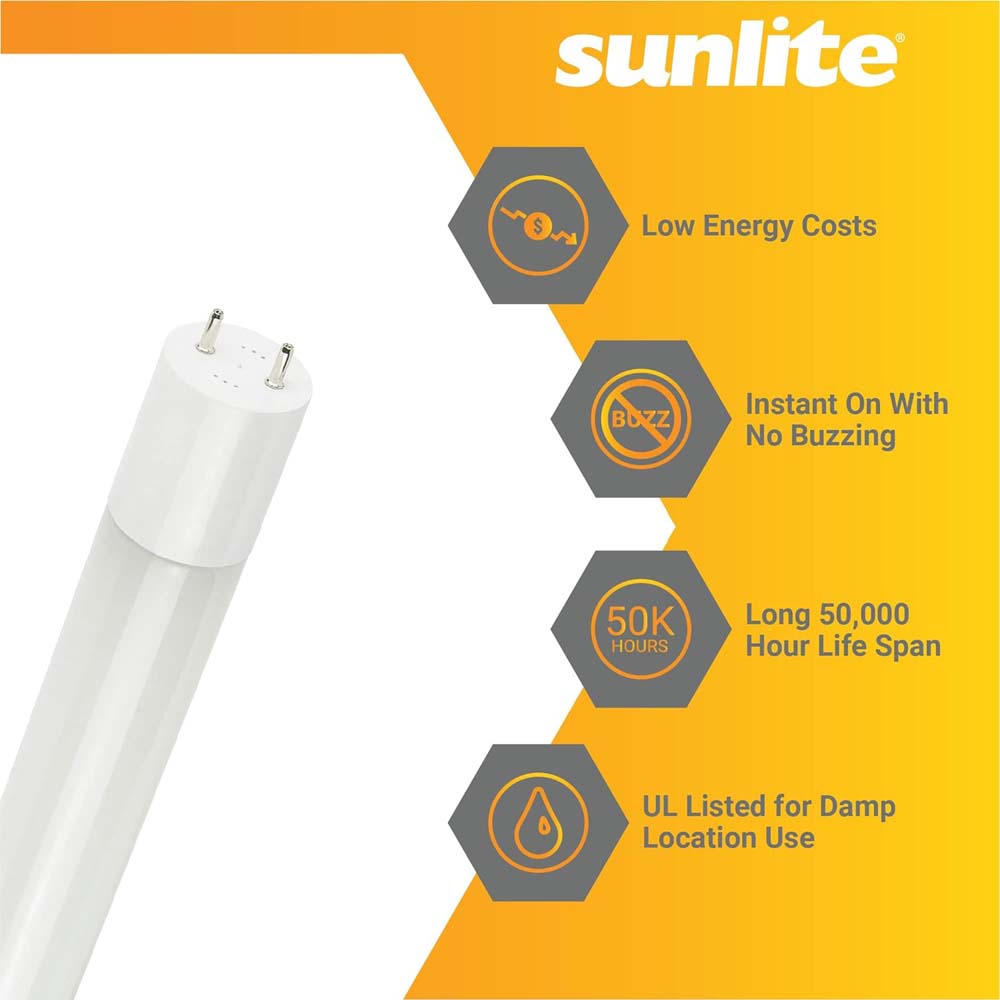 25Pk - Sunlite 17w LED T8 Light Tube 48-in G13 Base Frosted 4000K Ballast Bypass
